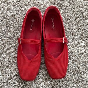 VIVAIA Red Mary Jane Flats - Knit Comfort Loafers